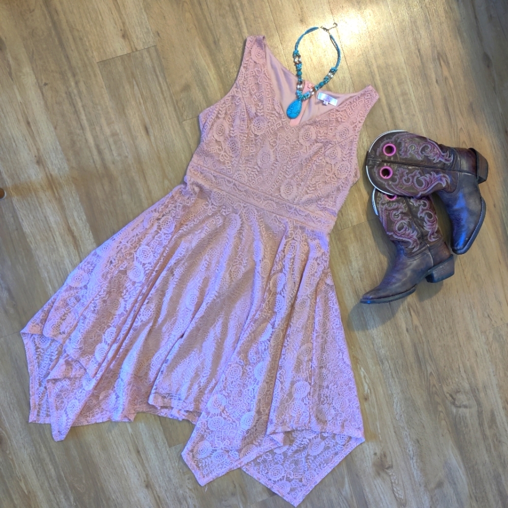 Blush Pink Lace Handkerchief Dress